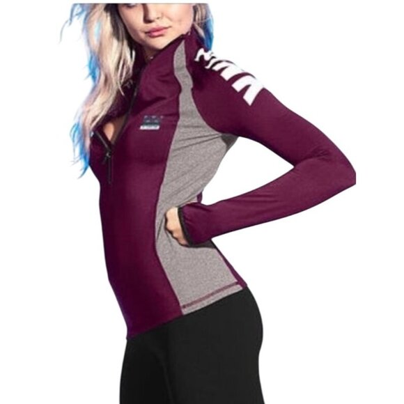 PINK Victoria's Secret Mock Neck Ultimate Deep Zip Long Sleeve Pullover Top S/P - Picture 1 of 15